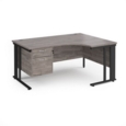 Maestro 25 right hand ergonomic desk 1600mm wide with 2 drawer pedestal - black cable managed leg frame and grey oak top