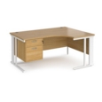 Maestro 25 right hand ergonomic desk 1600mm wide with 2 drawer pedestal - white cable managed leg frame and oak top