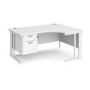 Maestro 25 right hand ergonomic desk 1600mm wide with 2 drawer pedestal - white cable managed leg frame and white top