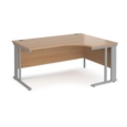 Maestro 25 right hand ergonomic desk 1600mm wide - silver cable managed leg frame and beech top