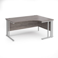Maestro 25 right hand ergonomic desk 1600mm wide - silver cable managed leg frame and grey oak top