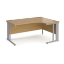 Maestro 25 right hand ergonomic desk 1600mm wide - silver cable managed leg frame and oak top