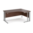 Maestro 25 right hand ergonomic desk 1600mm wide - silver cable managed leg frame and walnut top