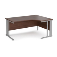 Maestro 25 right hand ergonomic desk 1600mm wide - silver cable managed leg frame and walnut top