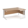 Maestro 25 right hand ergonomic desk 1600mm wide - white cable managed leg frame and beech top