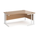 Maestro 25 right hand ergonomic desk 1600mm wide - white cable managed leg frame and beech top