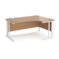 Maestro 25 right hand ergonomic desk 1600mm wide - white cable managed leg frame and beech top