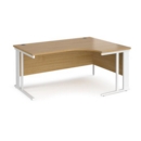 Maestro 25 right hand ergonomic desk 1600mm wide - white cable managed leg frame and oak top