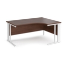 Maestro 25 right hand ergonomic desk 1600mm wide - white cable managed leg frame and walnut top