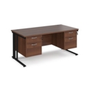 Maestro 25 straight desk 1600mm x 800mm with two x 2 drawer pedestals - black cable managed leg frame and walnut top