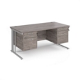 Maestro 25 straight desk 1600mm x 800mm with two x 2 drawer pedestals - silver cable managed leg frame and grey oak top