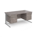 Maestro 25 straight desk 1600mm x 800mm with two x 2 drawer pedestals - silver cable managed leg frame and grey oak top