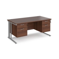 Maestro 25 straight desk 1600mm x 800mm with two x 2 drawer pedestals - silver cable managed leg frame and walnut top