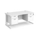 Maestro 25 straight desk 1600mm x 800mm with two x 2 drawer pedestals - white cable managed leg frame and white top