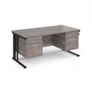 Maestro 25 straight desk 1600mm x 800mm with 2 and 3 drawer pedestals - black cable managed leg frame and grey oak top