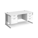Maestro 25 straight desk 1600mm x 800mm with 2 and 3 drawer pedestals - silver cable managed leg frame and white top