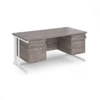 Maestro 25 straight desk 1600mm x 800mm with 2 and 3 drawer pedestals - white cable managed leg frame and grey oak top