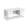 Maestro 25 straight desk 1600mm x 800mm with 2 and 3 drawer pedestals - white cable managed leg frame and white top