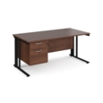 Maestro 25 straight desk 1600mm x 800mm with 2 drawer pedestal - black cable managed leg frame and walnut top