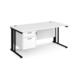 Maestro 25 straight desk 1600mm x 800mm with 2 drawer pedestal - black cable managed leg frame and white top