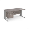 Maestro 25 straight desk 1600mm x 800mm with 2 drawer pedestal - silver cable managed leg frame and grey oak top