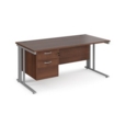 Maestro 25 straight desk 1600mm x 800mm with 2 drawer pedestal - silver cable managed leg frame and walnut top