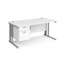 Maestro 25 straight desk 1600mm x 800mm with 2 drawer pedestal - silver cable managed leg frame and white top