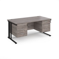 Maestro 25 straight desk 1600mm x 800mm with two x 3 drawer pedestals - black cable managed leg frame and grey oak top