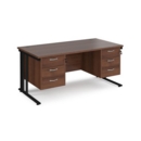 Maestro 25 straight desk 1600mm x 800mm with two x 3 drawer pedestals - black cable managed leg frame and walnut top