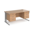 Maestro 25 straight desk 1600mm x 800mm with two x 3 drawer pedestals - silver cable managed leg frame and beech top