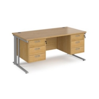 Maestro 25 straight desk 1600mm x 800mm with two x 3 drawer pedestals - silver cable managed leg frame and oak top