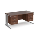 Maestro 25 straight desk 1600mm x 800mm with two x 3 drawer pedestals - silver cable managed leg frame and walnut top