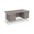 Maestro 25 straight desk 1600mm x 800mm with two x 3 drawer pedestals - white cable managed leg frame and grey oak top
