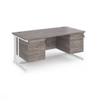 Maestro 25 straight desk 1600mm x 800mm with two x 3 drawer pedestals - white cable managed leg frame and grey oak top