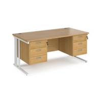 Maestro 25 straight desk 1600mm x 800mm with two x 3 drawer pedestals - white cable managed leg frame and oak top