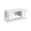 Maestro 25 straight desk 1600mm x 800mm with two x 3 drawer pedestals - white cable managed leg frame and white top