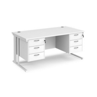 Maestro 25 straight desk 1600mm x 800mm with two x 3 drawer pedestals - white cable managed leg frame and white top
