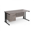 Maestro 25 straight desk 1600mm x 800mm with 3 drawer pedestal - black cable managed leg frame and grey oak top