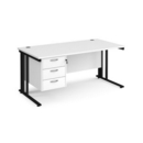 Maestro 25 straight desk 1600mm x 800mm with 3 drawer pedestal - black cable managed leg frame and white top