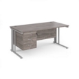 Maestro 25 straight desk 1600mm x 800mm with 3 drawer pedestal - silver cable managed leg frame and grey oak top