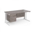 Maestro 25 straight desk 1600mm x 800mm with 3 drawer pedestal - white cable managed leg frame and grey oak top