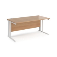 Maestro 25 straight desk 1600mm x 800mm - white cable managed leg frame and beech top