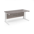 Maestro 25 straight desk 1600mm x 800mm - white cable managed leg frame and grey oak top
