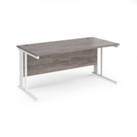 Maestro 25 straight desk 1600mm x 800mm - white cable managed leg frame and grey oak top