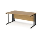 Maestro 25 left hand wave desk 1600mm wide - black cable managed leg frame and oak top
