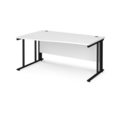 Maestro 25 left hand wave desk 1600mm wide - black cable managed leg frame and white top