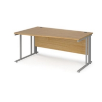Maestro 25 left hand wave desk 1600mm wide - silver cable managed leg frame and oak top