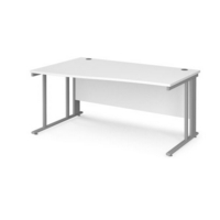 Maestro 25 left hand wave desk 1600mm wide - silver cable managed leg frame and white top