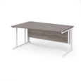 Maestro 25 left hand wave desk 1600mm wide - white cable managed leg frame and grey oak top