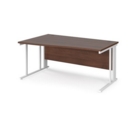Maestro 25 left hand wave desk 1600mm wide - white cable managed leg frame and walnut top
